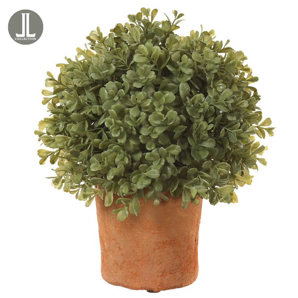 1' Boxwood Ball-Shaped Artificial Topiary Tree w/Clay Pot -Green/Gray (Pack of 4)