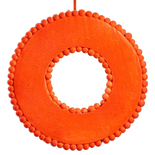 10.2" Pompon Halloween Wreath -Orange (Pack of 4) - Image 2