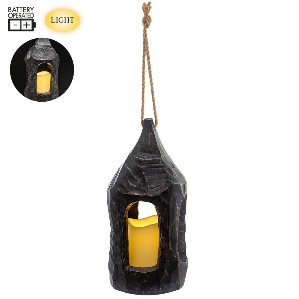 10.25" Battery Operated Halloween Lantern With LED-Light -Black (Pack of 4)