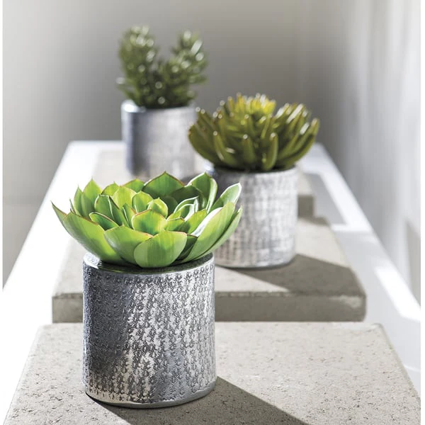 10.5" Artificial Senecio Succulent Plant w/Aluminum Pot -Green - Image 2