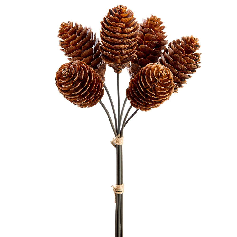 10" Artificial Plastic Pinecone Stem Bundle -Brown (Pack of 12)