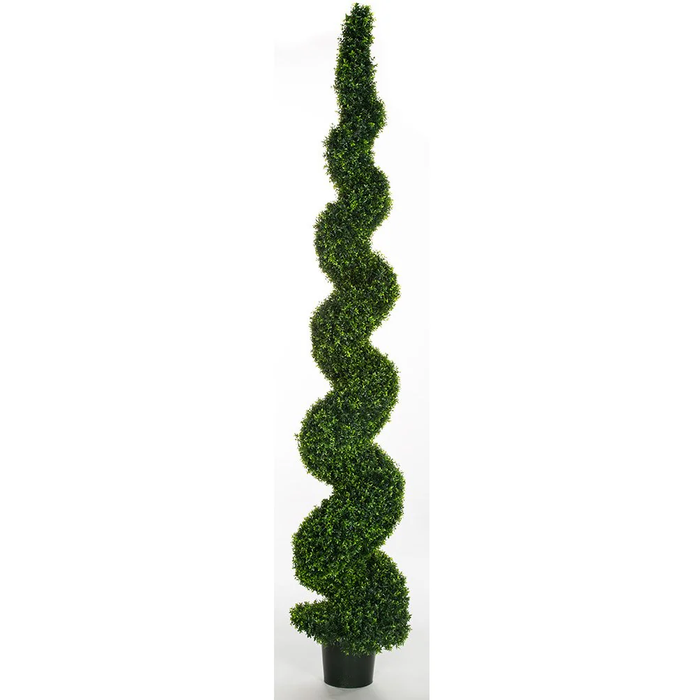 10' Outdoor UV-Resistant Artificial Dwarf Boxwood Spiral Topiary Tree w/Pot -Green