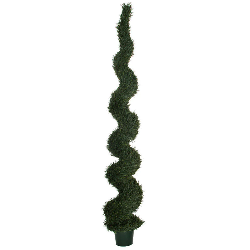 10' Outdoor UV-Resistant Artificial Pond Cypress Spiral Topiary Tree w/Pot -Green