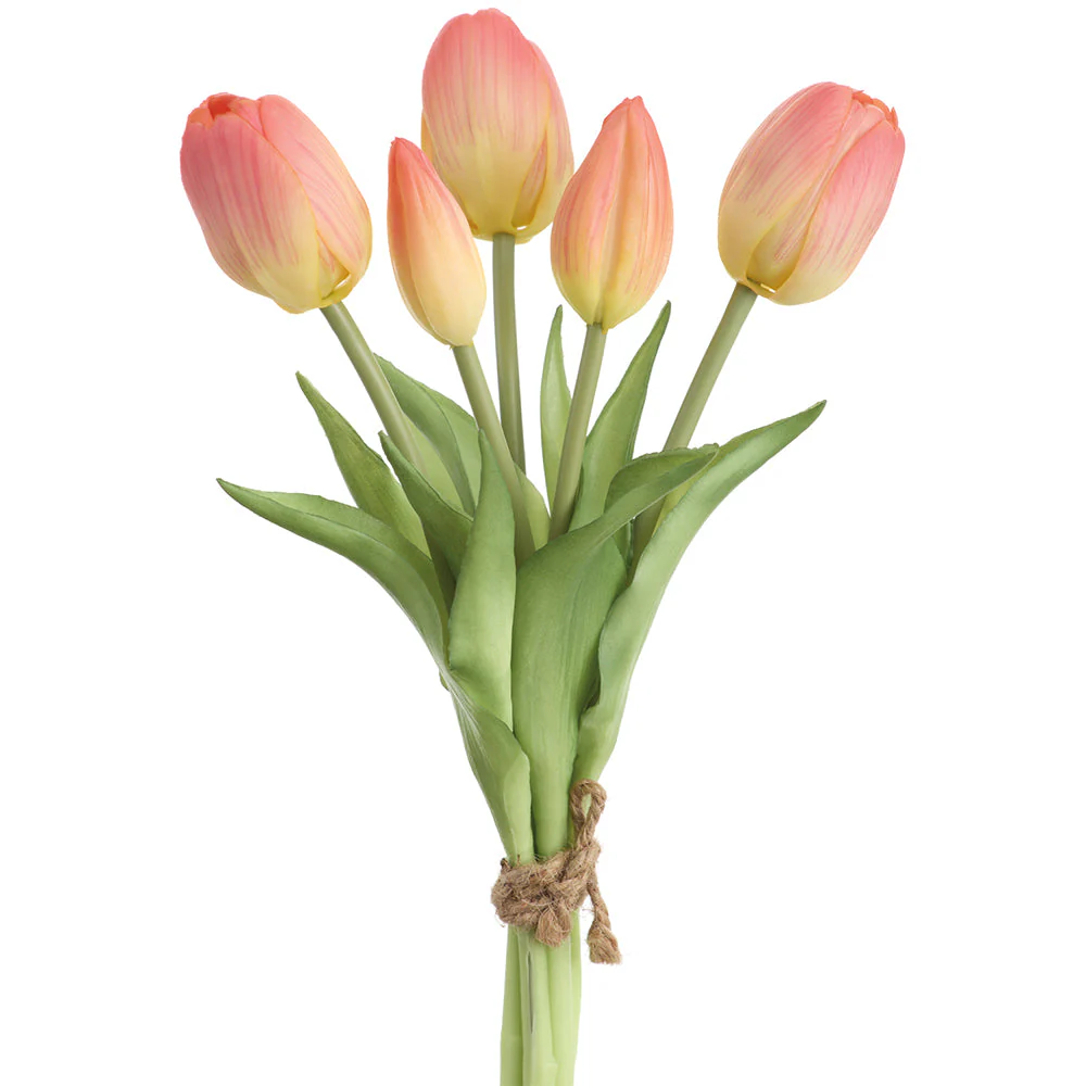 10" Real Touch Tulip Silk Flower Bouquet -Coral (Pack of 12)