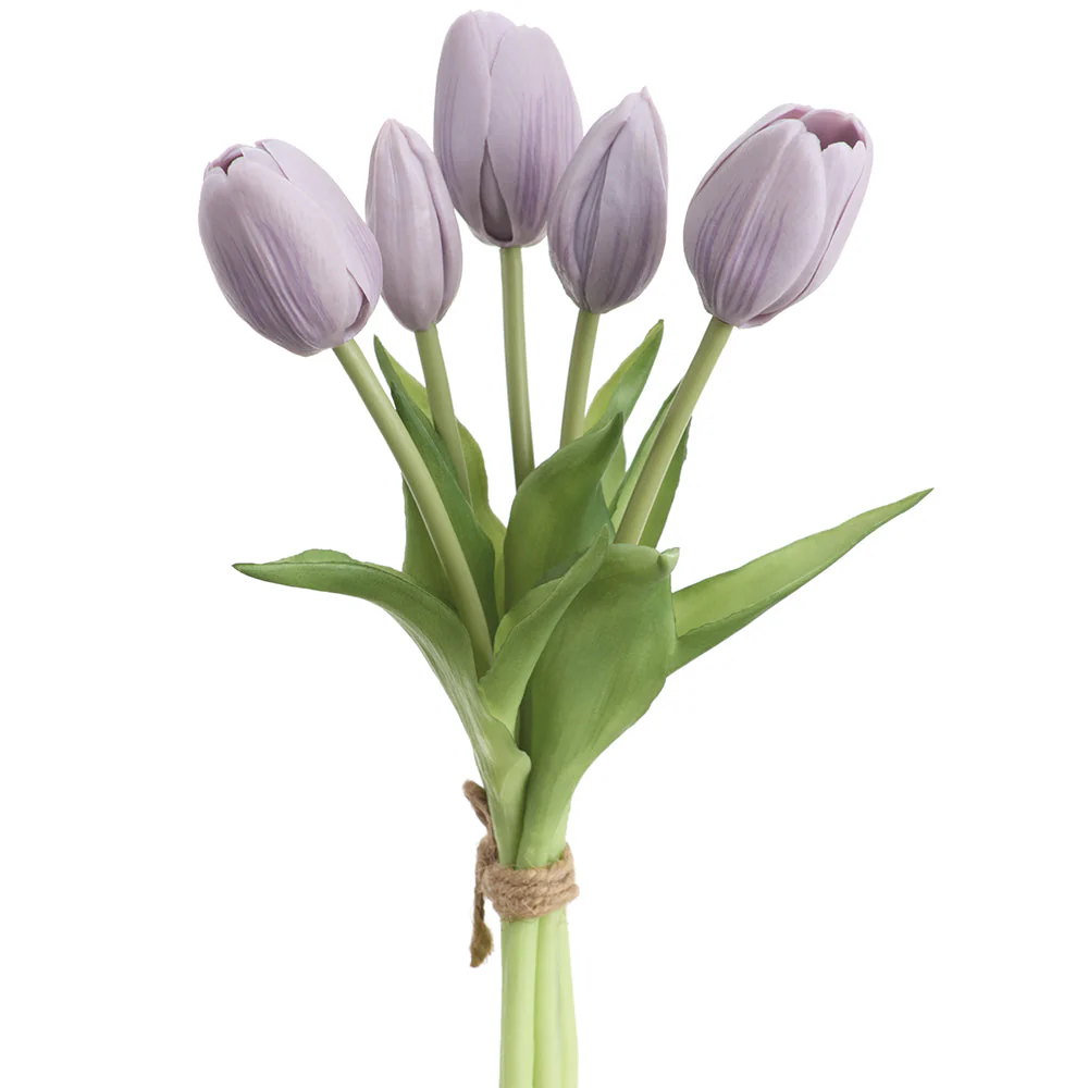 10" Real Touch Tulip Silk Flower Bouquet -Lavender (Pack of 12)