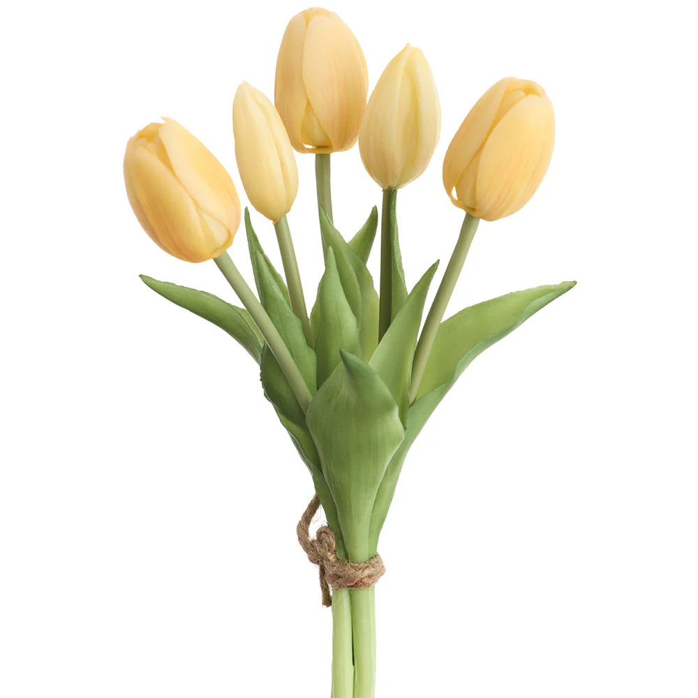 10" Real Touch Tulip Silk Flower Bouquet -Soft Yellow (Pack of 12)