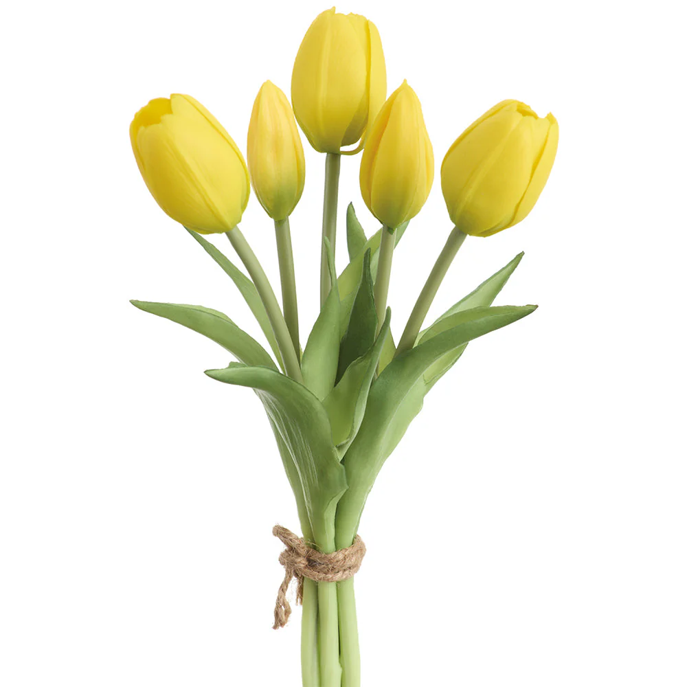10" Real Touch Tulip Silk Flower Bouquet -Yellow (Pack of 12)