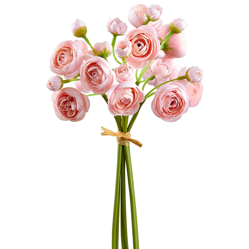 10" Silk Mini Ranunculus Flower Stem Bundle -Pink (Pack of 12)