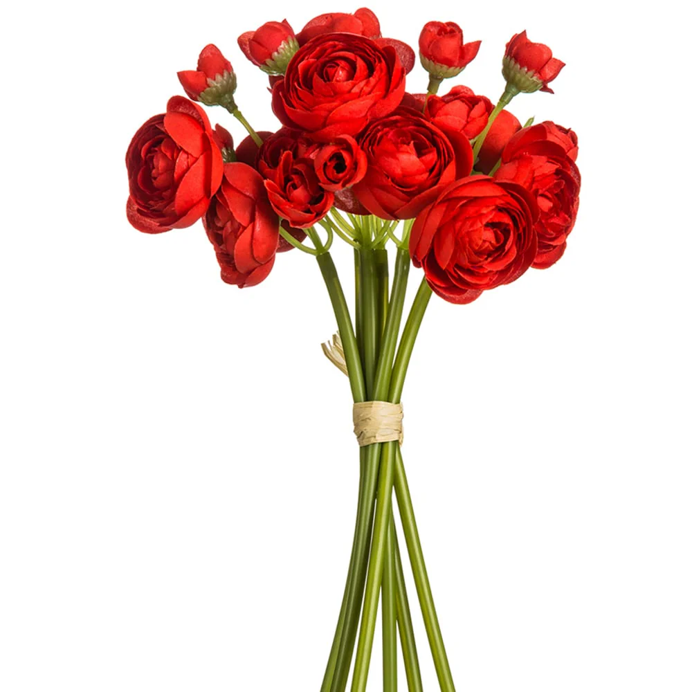 10" Silk Mini Ranunculus Flower Stem Bundle -Red (Pack of 12)