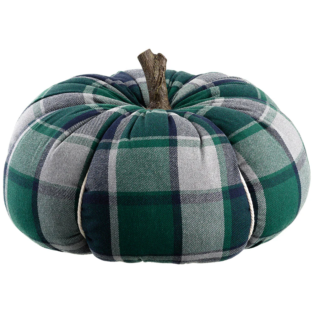 10"Hx17"W Artificial Plaid Pumpkin -2 Tone Green (Pack of 2)