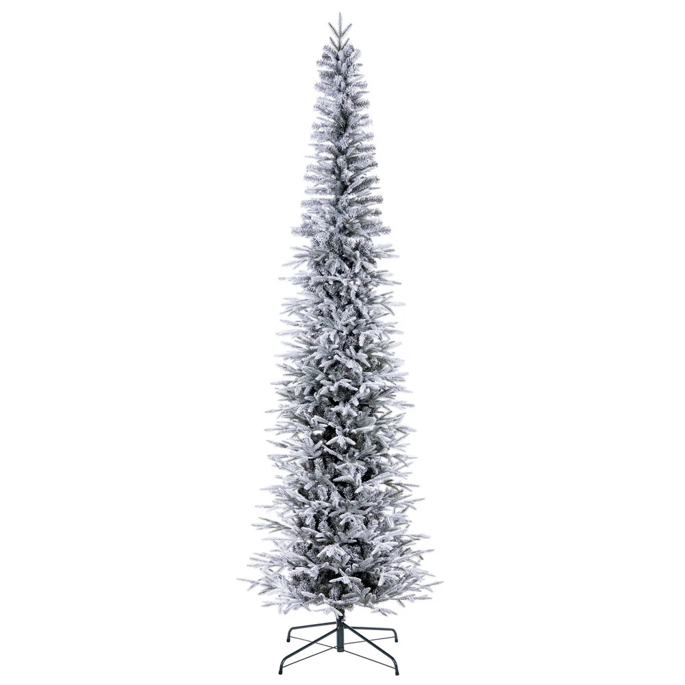 10'Hx44"W PE Pencil Frosted Bixley Pine Artificial Christmas Tree, Unlit -White/Green
