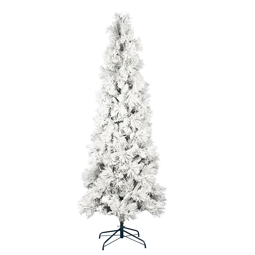 10'Hx50"W Flocked Pencil Atka Pine Artificial Christmas Tree, Unlit -White