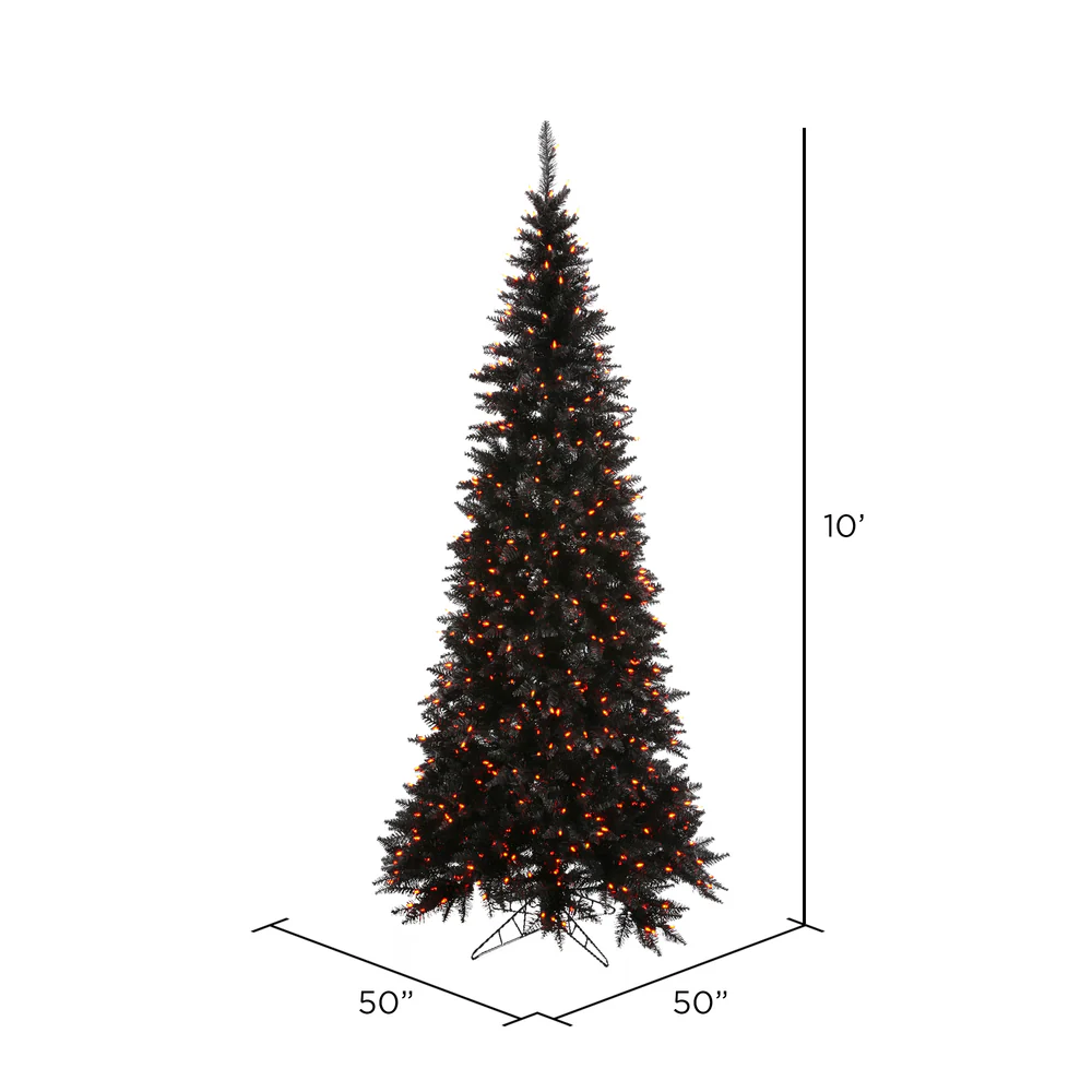 10'Hx50"W Slim Fir Artificial Christmas Tree, LED Pre-Lit (Orange) -Black - Image 2