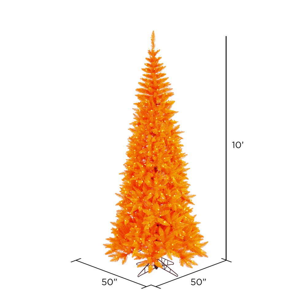 10'Hx50"W Slim Fir Artificial Christmas Tree, LED Pre-Lit (Orange) -Orange - Image 2