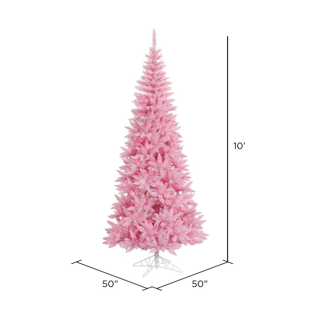 10'Hx50"W Slim Fir Artificial Christmas Tree, LED Pre-Lit (Pink) -Pink - Image 2
