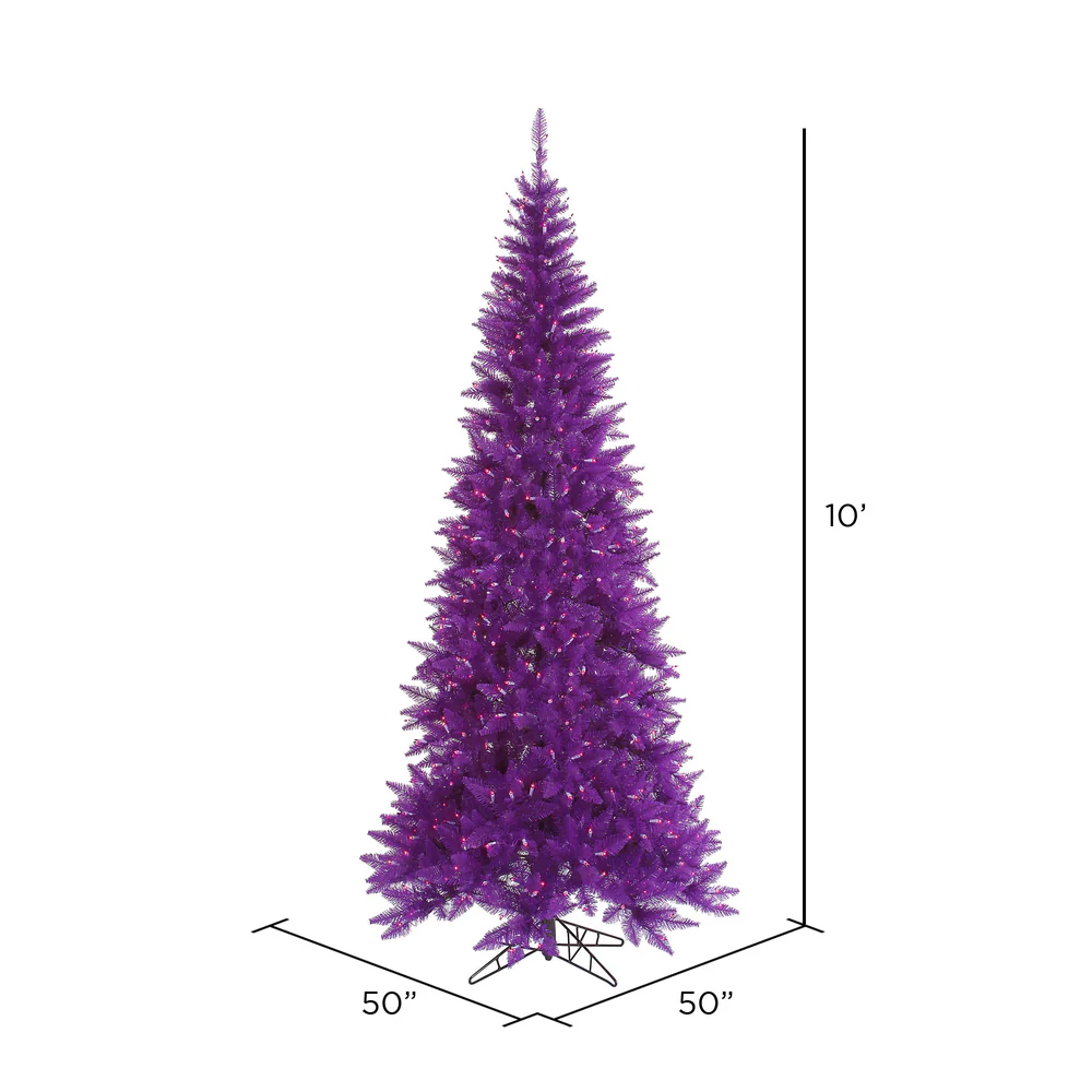 10'Hx50"W Slim Fir Artificial Christmas Tree, LED Pre-Lit (Purple) -Purple - Image 2