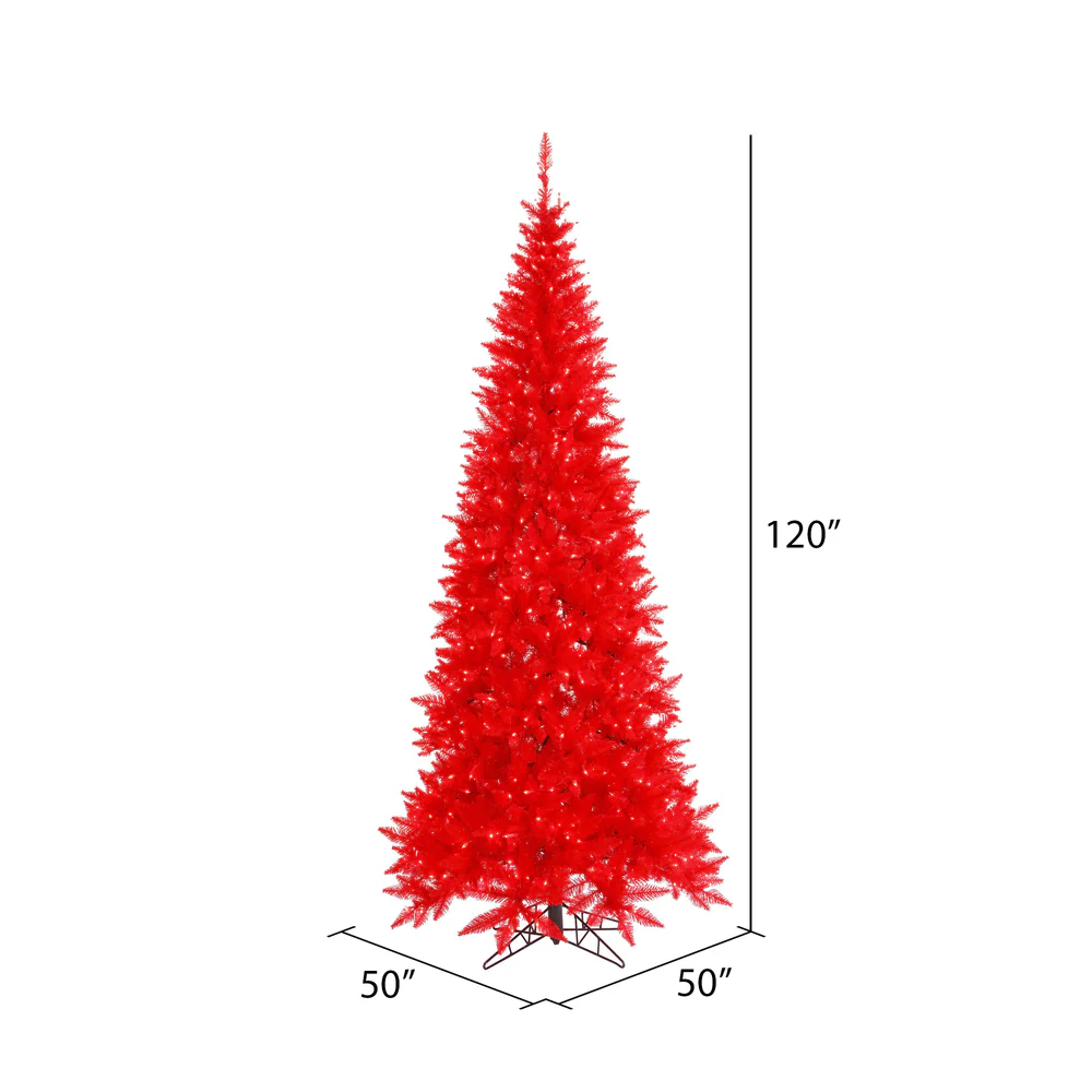 10'Hx50"W Slim Fir Artificial Christmas Tree, LED Pre-Lit (Red) -Red - Image 2