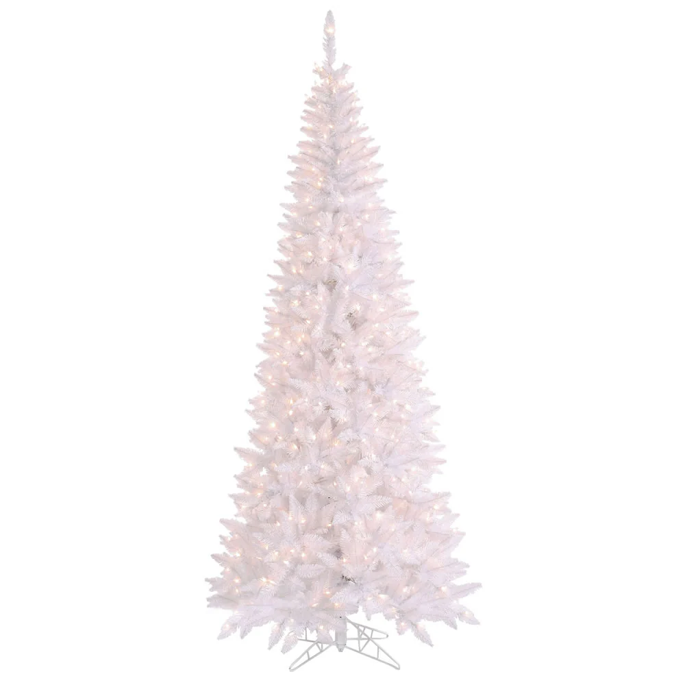 10'Hx50"W Slim Fir Artificial Christmas Tree, LED Pre-Lit -White