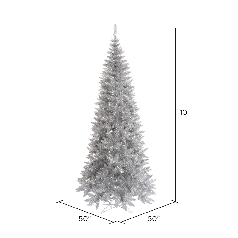 10'Hx50"W Tinsel Slim Fir Artificial Christmas Tree, Unlit -Silver - Image 2