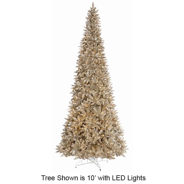 10'Hx52"W Tinsel Champagne Artificial Christmas Tree, LED Pre-Lit -Champagne