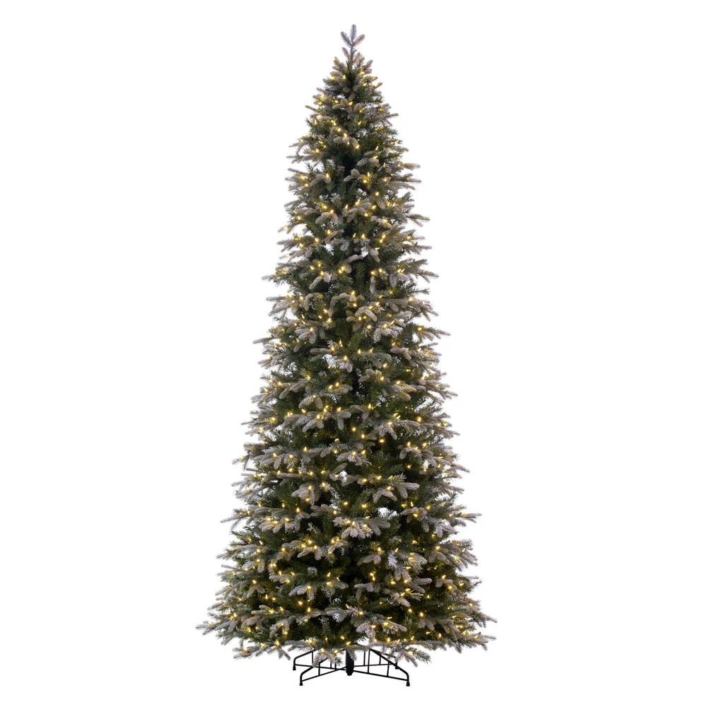 10'Hx54"W PE Frosted Slim Douglas Fir Artificial Christmas Tree, LED Pre-Lit -Green