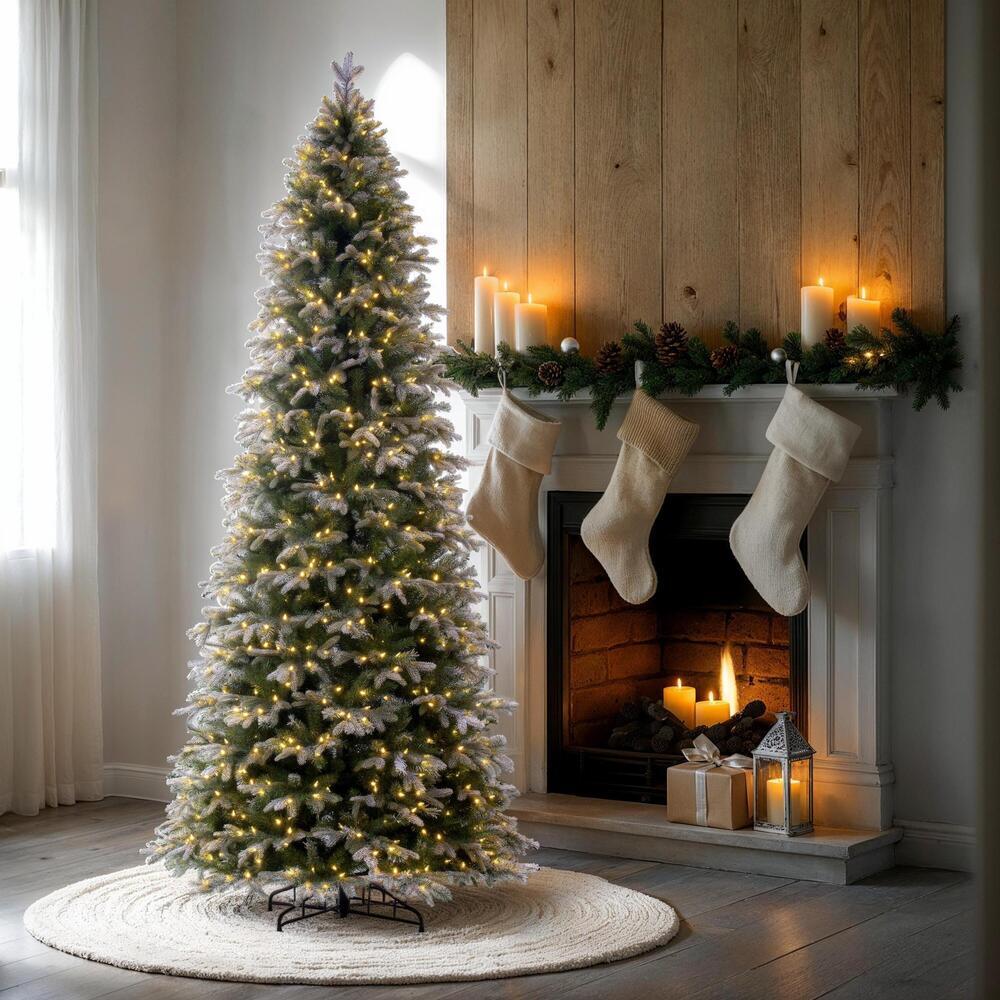 10'Hx54"W PE Frosted Slim Douglas Fir Artificial Christmas Tree, LED Pre-Lit -Green - Image 3