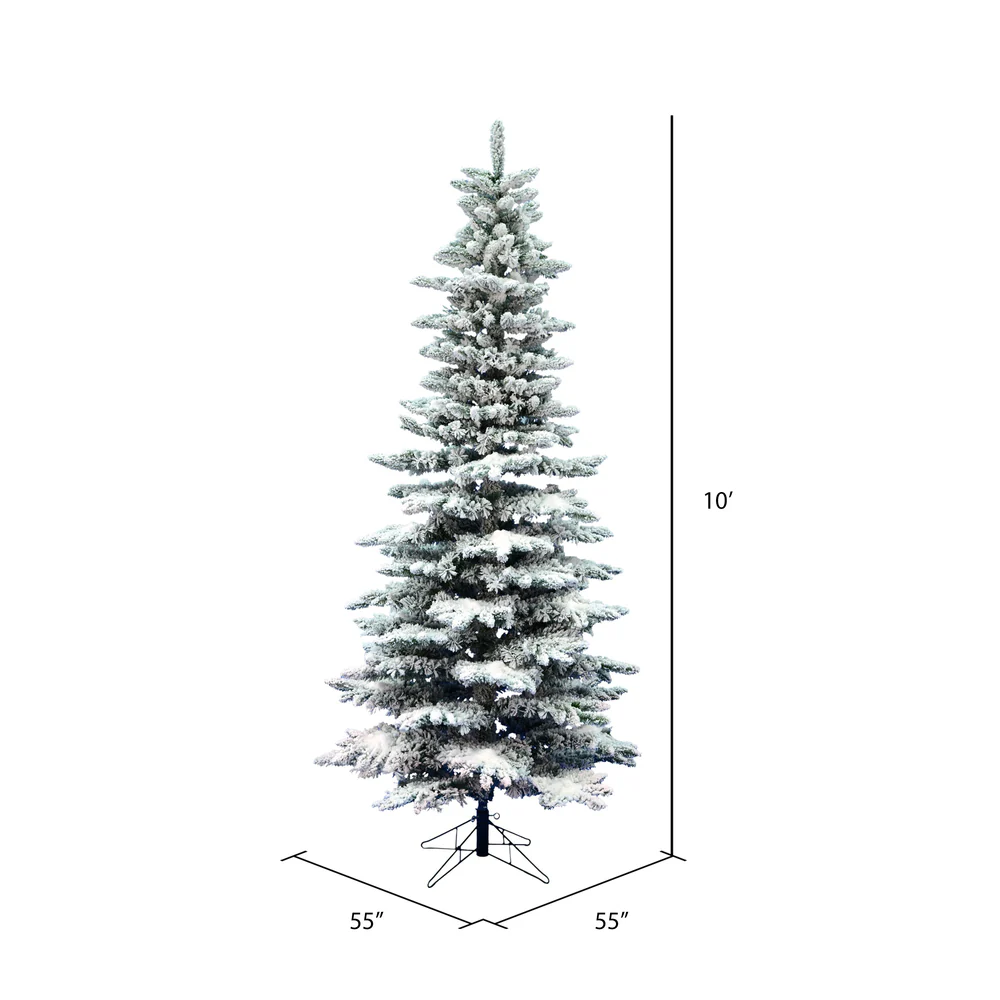 10'Hx55"W Flocked Slim Utica Fir Artificial Christmas Tree, Unlit -White/Green - Image 3
