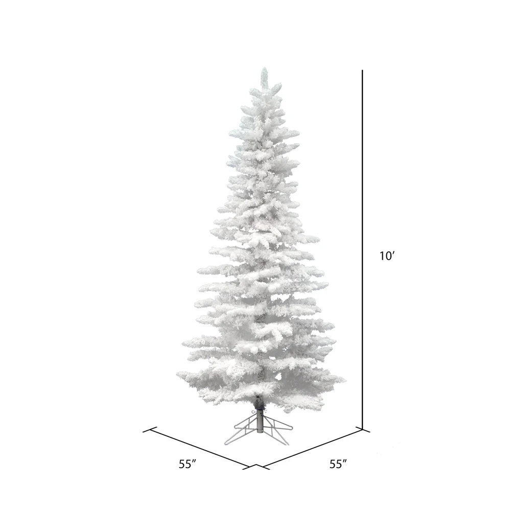 10'Hx55"W Flocked Slim White Spruce Artificial Christmas Tree, Unlit -White - Image 3