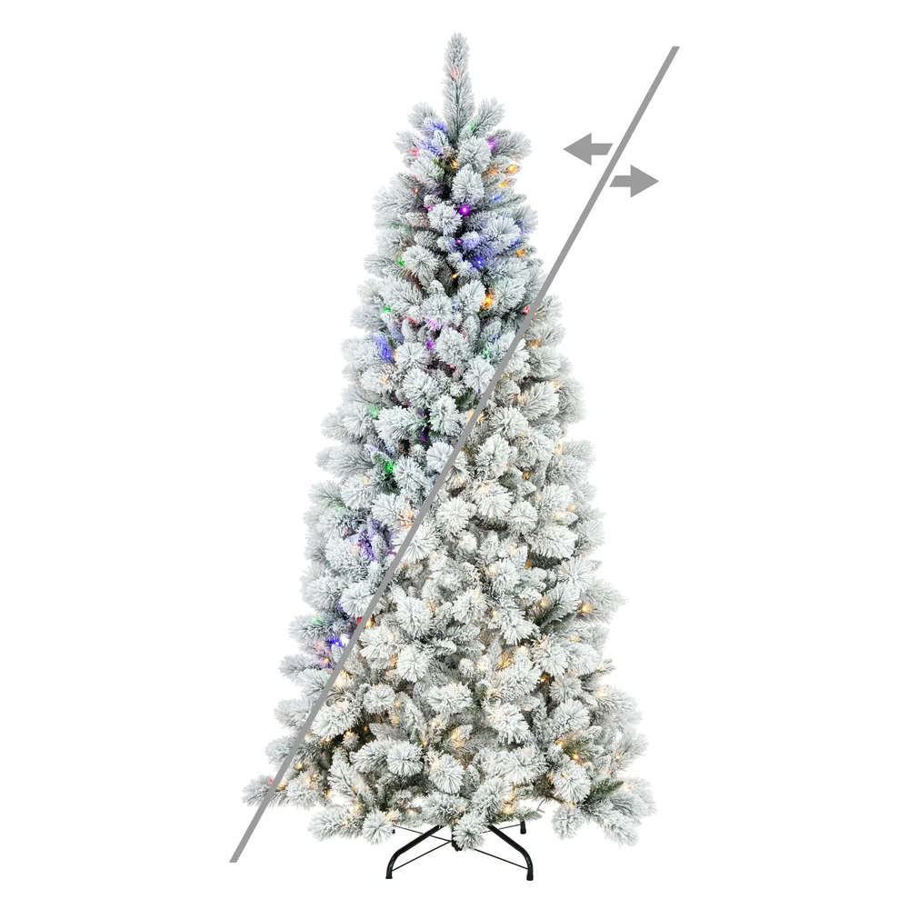 10'Hx56"W Frosted Slim Scotch Pine Artificial Christmas Tree, LED Pre-Lit (Multi-Mode) -White