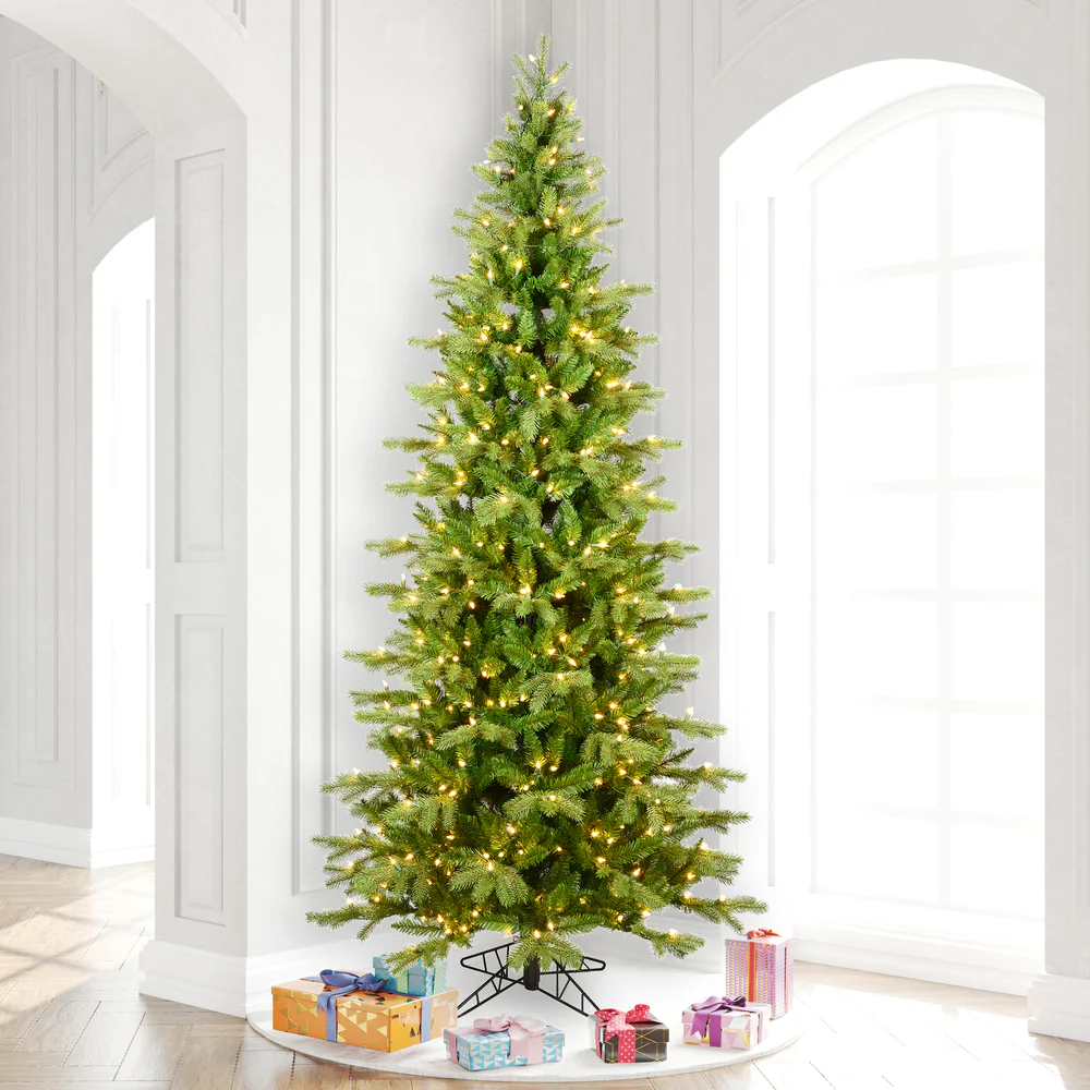 10'Hx56"W PE Slim Balsam Spruce Artificial Christmas Tree, LED Pre-Lit -Green - Image 4