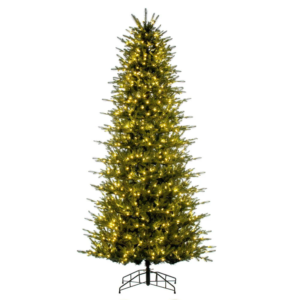 10'Hx59"W PE Slim Georgian Fraser Fir Artificial Christmas Tree, LED Pre-Lit -Green