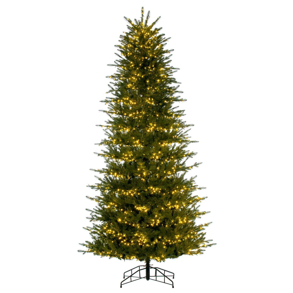 10'Hx59"W PE Slim Georgian Fraser Fir Artificial Christmas Tree, Micro LED Pre-Lit -Green