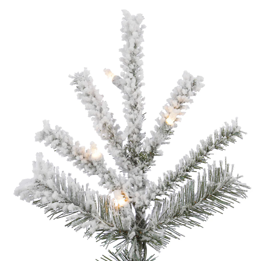 10'Hx66"W Flocked Sierra Artificial Christmas Tree, LED Pre-Lit -White/Green - Image 2
