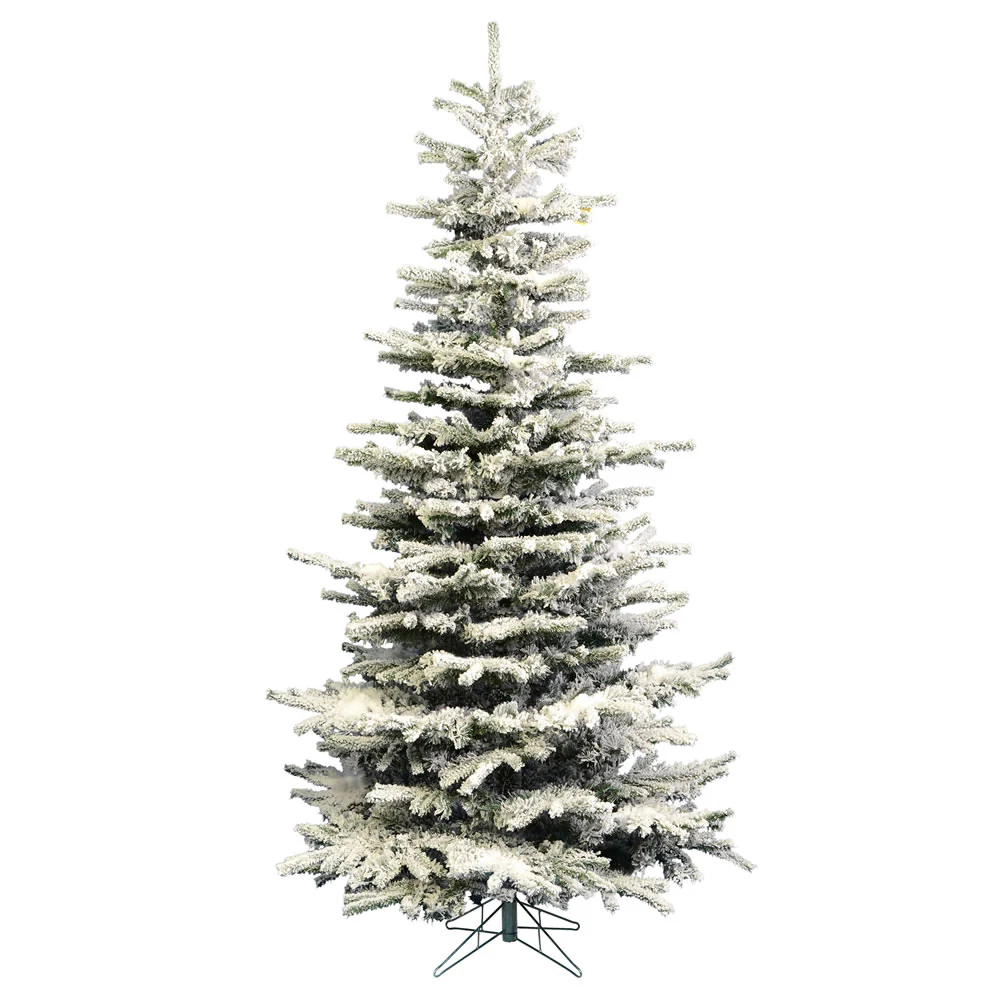 10'Hx66"W Flocked Sierra Artificial Christmas Tree, Unlit -White/Green