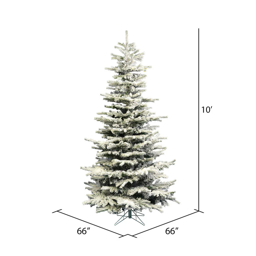 10'Hx66"W Flocked Sierra Artificial Christmas Tree, Unlit -White/Green - Image 3