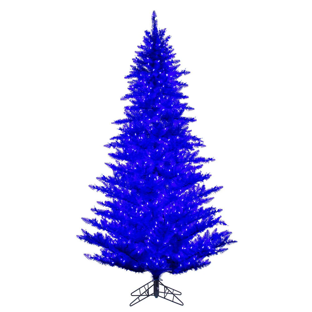 10'Hx68"W Fir Artificial Christmas Tree, LED Pre-Lit -Blue