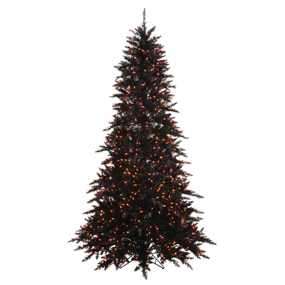 10'Hx68"W Fir Artificial Christmas Tree, LED Pre-Lit (Orange) -Black