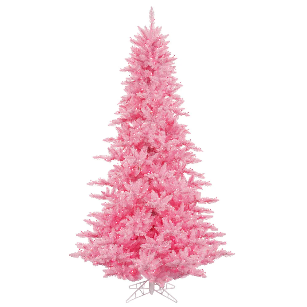 10'Hx68"W Fir Artificial Christmas Tree, LED Pre-Lit (Pink) -Pink