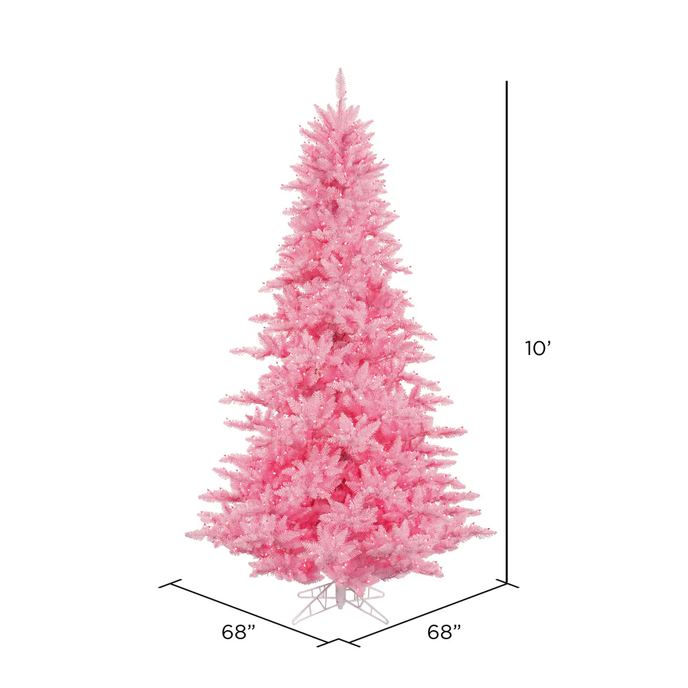 10'Hx68"W Fir Artificial Christmas Tree, LED Pre-Lit (Pink) -Pink - Image 2