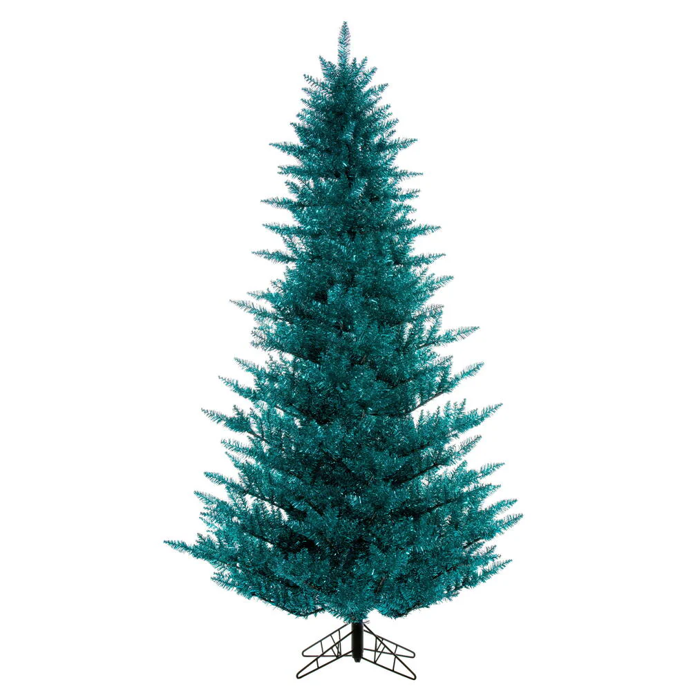 10'Hx68"W Tinsel Artificial Christmas Tree, Unlit -Aqua