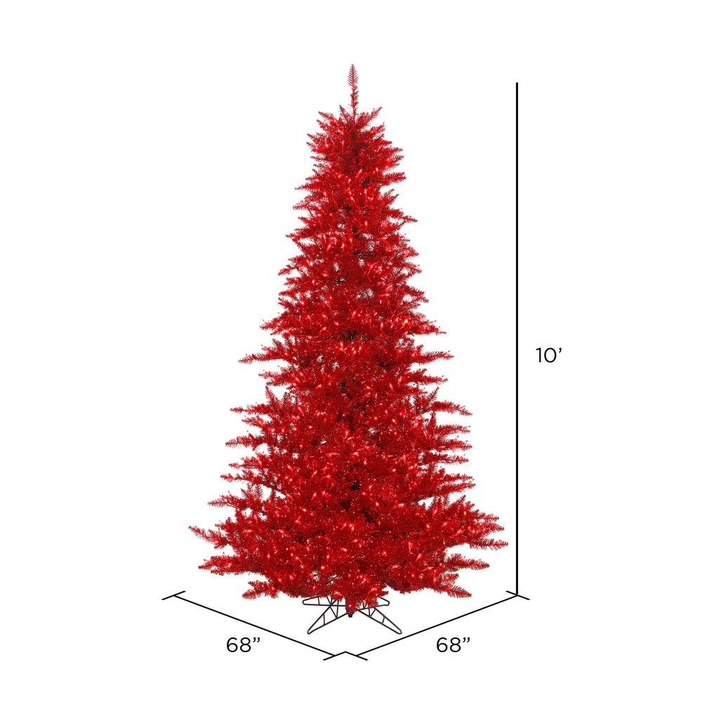 10'Hx68"W Tinsel Fir Artificial Christmas Tree, LED Pre-Lit (Red) -Red - Image 2
