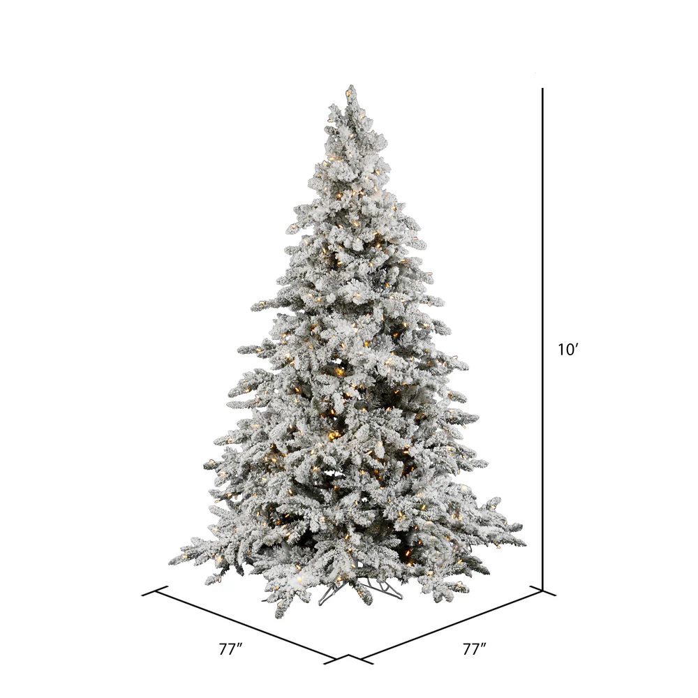 10'Hx77"W Flocked Utica Fir Artificial Christmas Tree, LED Pre-Lit -White/Green - Image 3