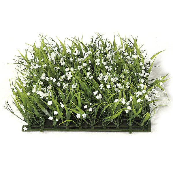 10"x10"x3" Grass & Gypsophila Artificial Flower Mat -White (Pack of 6)