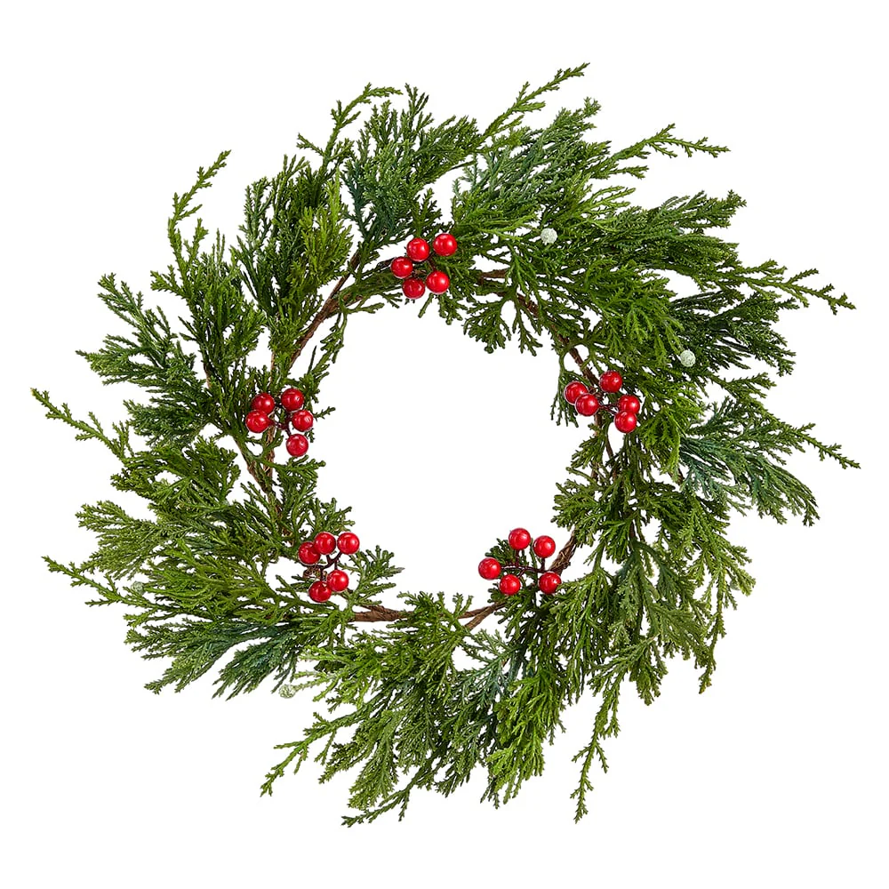11.4" Artificial Cedar Wreath -Green/Red (Pack of 6)