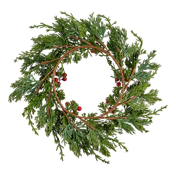 11.4" Artificial Cedar Wreath -Green/Red (Pack of 6) - Image 2