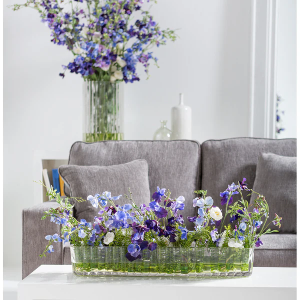 11.5"Hx36"W Sweet Pea & Ranunculus Silk Flower Arrangement w/Glass Vase -Purple/Violet - Image 2