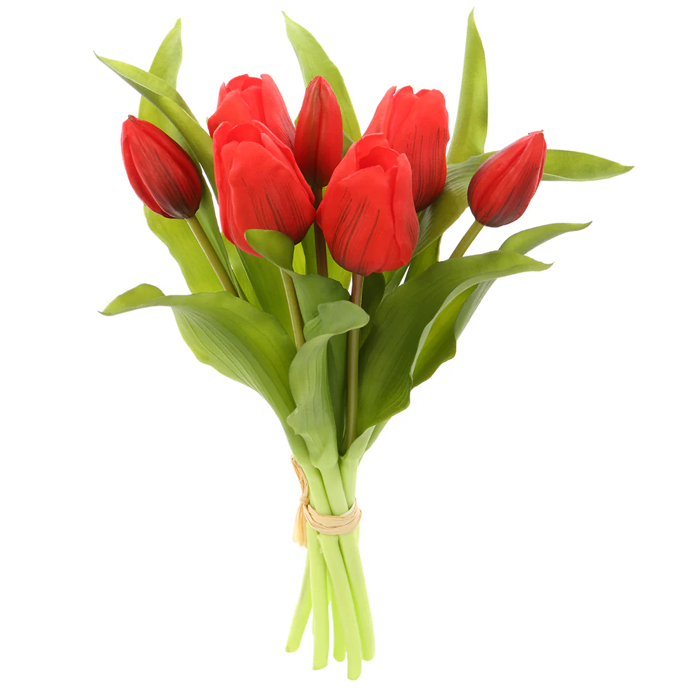 11.75" Real Touch Tulip Silk Flower Bouquet -Red (Pack of 12)