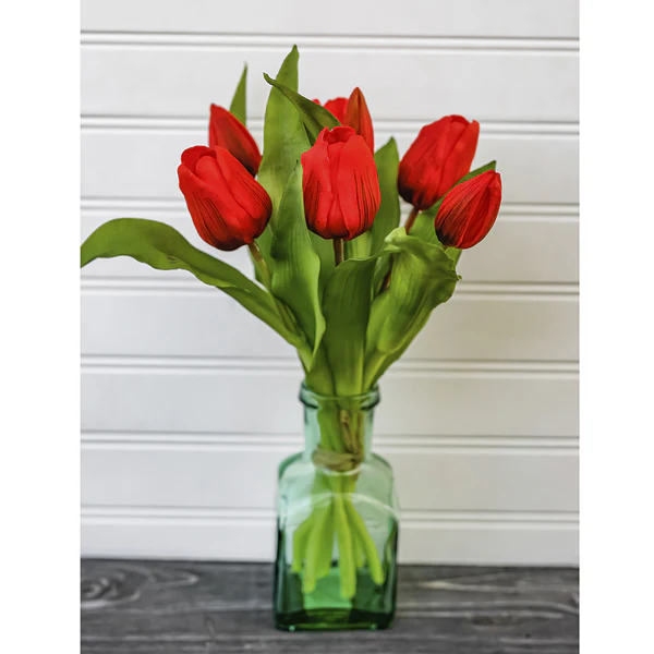 11.75" Real Touch Tulip Silk Flower Bouquet -Red (Pack of 12) - Image 2