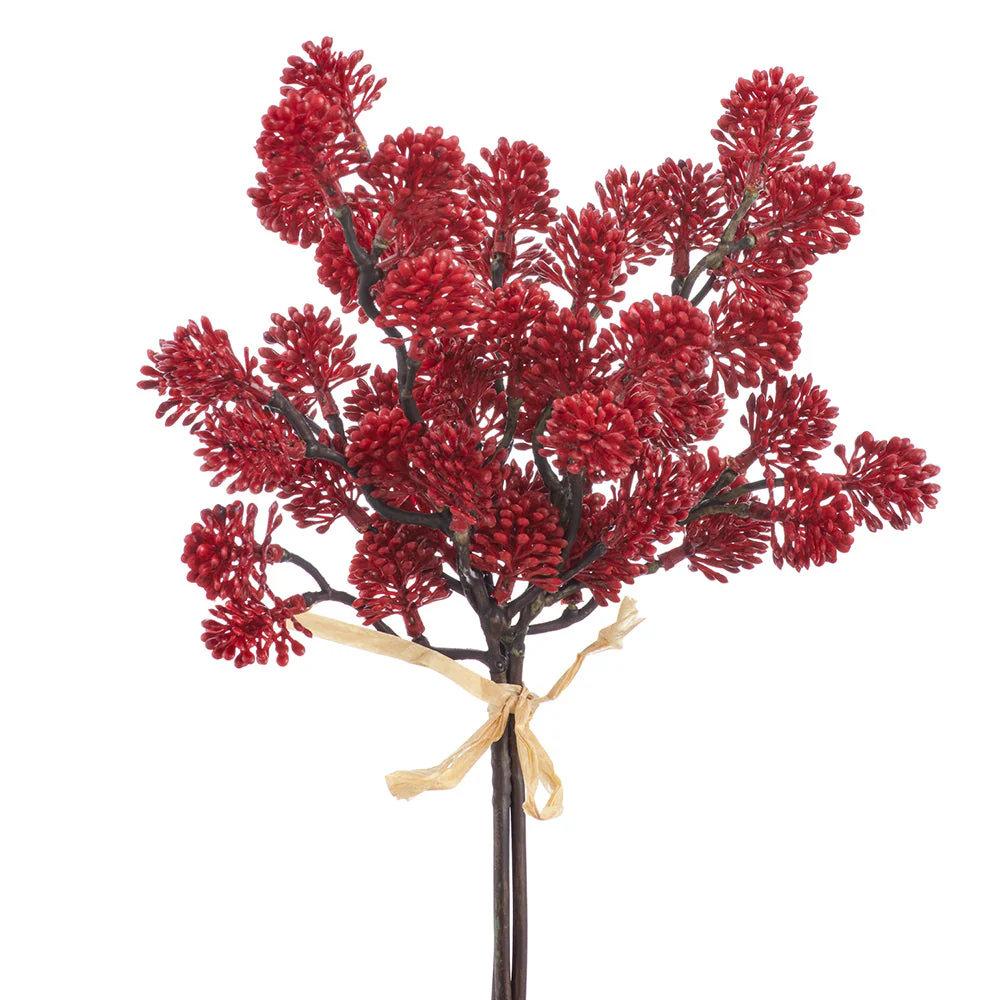 11" PE Soft-Touch Sedum Artificial Stem Bundle -Red (Pack of 12)