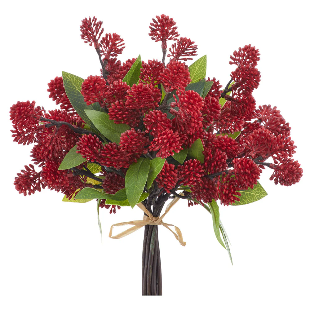 11" PE Soft-Touch Sedum & Greenery Artificial Stem Bundle -Red (Pack of 12)